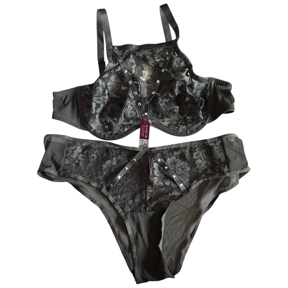 Adore Me Matching Bra And Panty Set Size 40B Bra 1X Panty Dark Green
